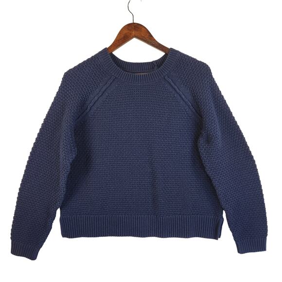 Gap Women’s Navy Blue Crew Neck Long Sleeve Open Knit Pullover Sweater SZ M - Picture 1 of 12